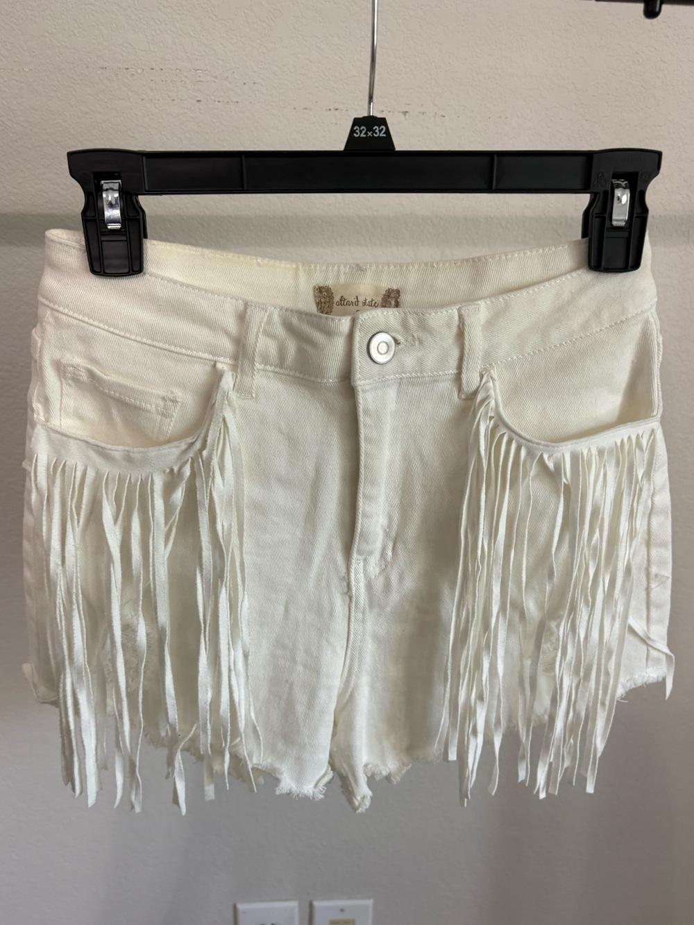 Altar'd State White Fringe Denim Shorts